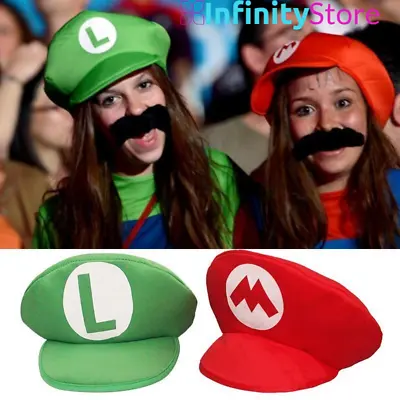Super Mario Bros Luigi Foam Hat & Moustache Fancy Dress Costume Party Cap UK • £5.85