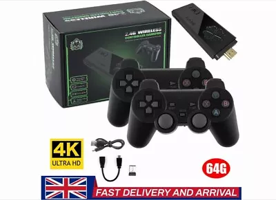 4K Wireless HDMI TV Game Stick Console 20000+ Built-in Games +2 Wireless Gamepad • £18.99