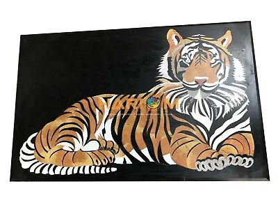 48 X24  Black Marble Coffee Table Top Semi Precious Dining Mosaic Lion Art Decor • $1978.24