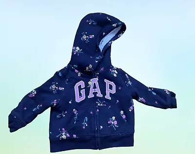 Baby Gap Girls Blue Floral Hoodie 12-18 Months • £12.48