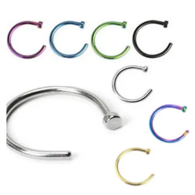 Nose Ring Hoop Piercing Stud Bar Thin Titanium Plated Many Sizes Colours • £1.95