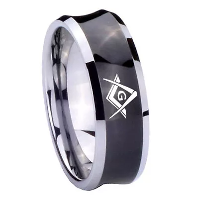 8mm Freemason Masonic Concave Black Mens Wedding Bands Carbon Fiber • $14.99