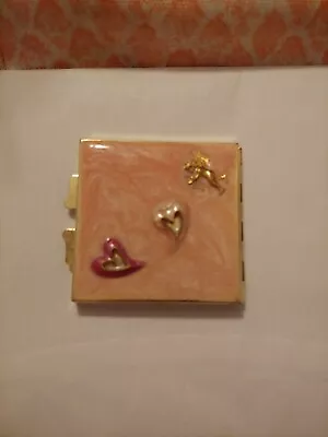 Sicura Italian Designs Enamel And Crystal Hearts Angel Pink Gold Mirror Compact • $12.44