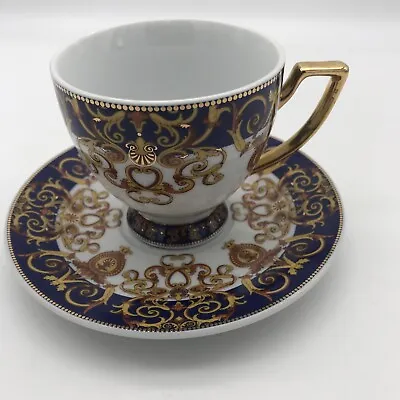 Design In Italy Adeline Footed Tea Cup And Saucer Versace Baroque Style . Rare! • $39.29