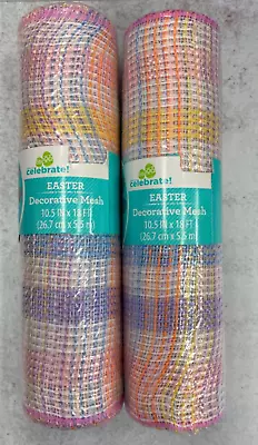 2 Rolls Bright Pastel Plaid Easter Deco Mesh 10.5  X 18' Ribbon Wreath Crafts • $12.99