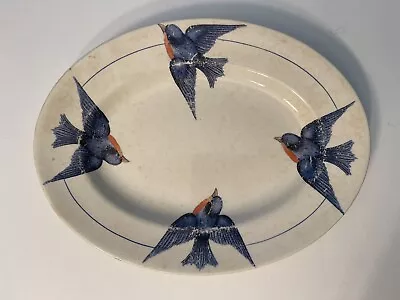 VTG Antique ELPCO USA China Oval Platter Blue Bird 10 3/4  L X 8 1/4  W • $9.85