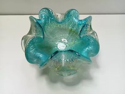 Vintage Murano Italian Glass. Turquoise/ Aventurine & Silver Fleck Bowl /Ashtray • £15