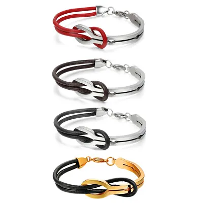 Men Women's Stainless Steel Love Infinity Symbol Leather Couple Bracelet Bangle • $9.99