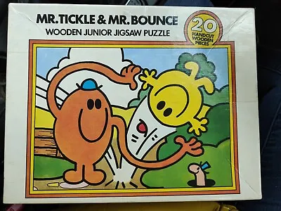 VINTAGE Mr MEN WOODEN JIGSAW PUZZLE MR TICKLE & MR BOUNCE  1984 • £6.49