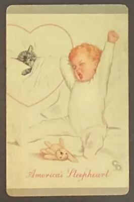 America's Sleepheart Chessie Cat Baby Yawning Vintage Single Swap Playing Card • $4.27