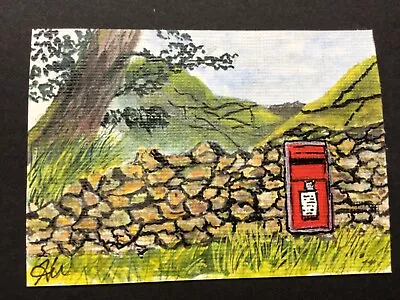 ACEO Original Watercolour Painting. POSTBOX ON COUNTRY WALL. • £1.50