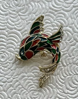 Vintage Fish Brooch Pin In Enamel On Gold Tone Metal • $12