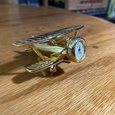 VTG Rare Timex Gold Color Plane Airplane Propeller Clock Desk  Bi-Plane • $21.08