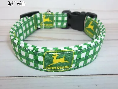 Green White Check Terri's Dog Collar Handmade With John Deere Fabric Adjustable • $8.99