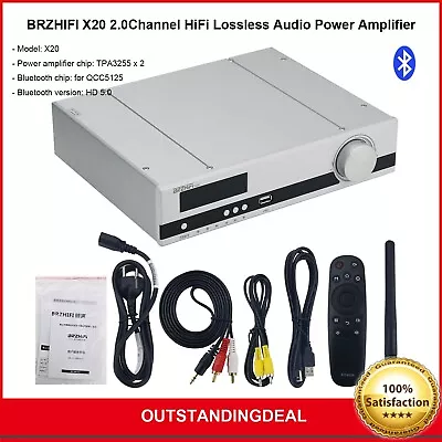 BRZHIFI Silvery X20 2.0-CH TPA3255 Dual Core HiFi Lossless Audio Power Amplifier • $205