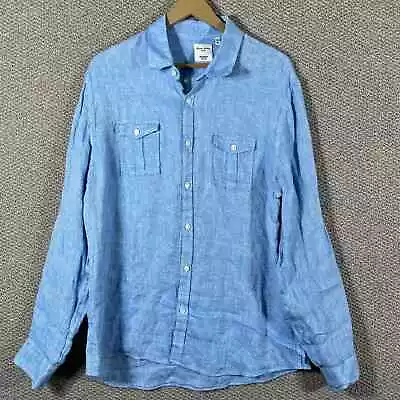 Murano Baird McNutt Linen Shirt Mens XL Blue Button Up Long Sleeves Slim Fit • $38.88