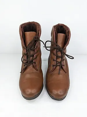 Size 8 Vintage Ladies 80s PORTUGAL Brown Combat Leather Lace Up Ankle Boots • $45