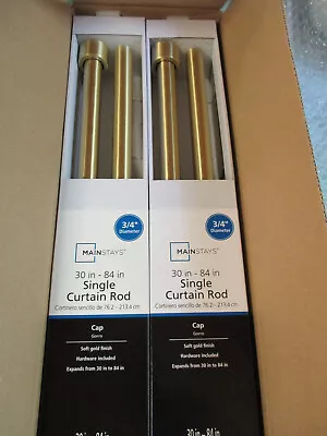 LOT OF 2 Mainstays 3/4  GOLD Cap Single Adjustable Curtain Rods 30-84  GOLD U20 • $32.99