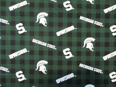 Michigan State Spartans Msu Buffalo Plaid Green White Cotton Fabric Bthy • $6.10