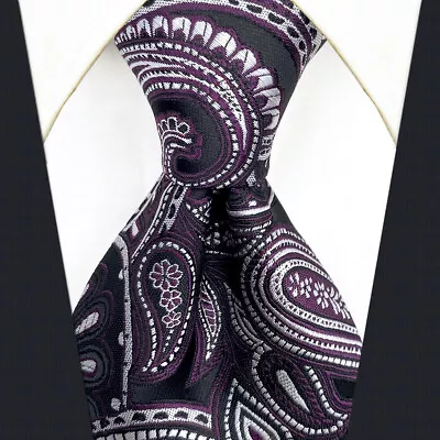 S&W SHLAX&WING Paisley Neckties For Men Dark Purple White Black Tie Set Big • $7.99