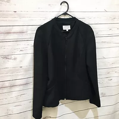 VERONIKA MAINE Jacket Structured Zip Front Size 12 Black Work Business Event • $55