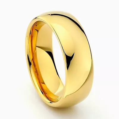 8mm Men Or Ladies Tungsten Carbide Yellow Gold Shiny IP Plated Wedding Band Ring • $22.46