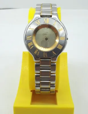Must De Cartier 21 Women's Steel Gold 18k Bracelet Watch Ref 1340 Swiss 4 Parts • $500.50