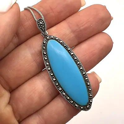 Vintage Sterling Silver 925 Womens Jewelry Chain Necklace Pendant Turquoise 9.7g • $138