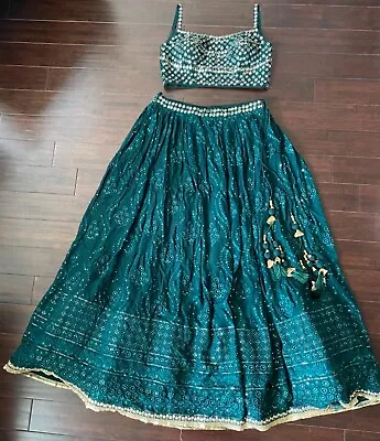 BRAND NEW Hunter Green Mirror Work Lehenga Choli Gold Accents • $165