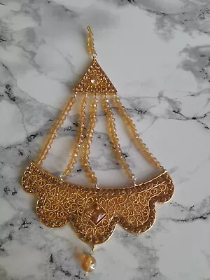 Diamante Gold Jhumar Jhoomar Tikka Pasa Hair Headpiece Patti • £8.95