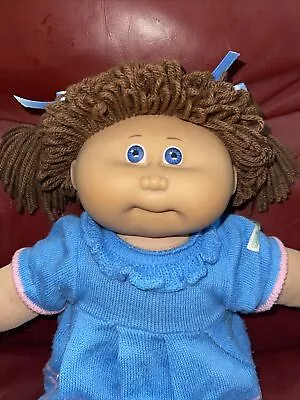 Vtg Cabbage Patch Girl Doll Jesmar Spain Head Mold 1 Dressed Brown Hair Blue TLC • $129.95