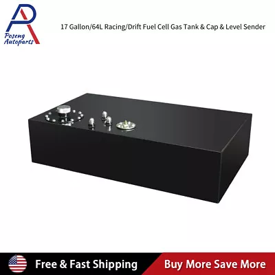 Black 17 Gallon Fuel Cell Gas Tank W/ Cap & Level Sender 64L Street Rod Aluminum • $120.89