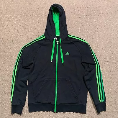 Adidas Track Jacket Mens Medium Black Green Performance Full Zip 3 Stripe • $24.44