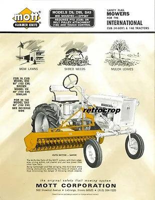 Mott Hammer Knife Mid Mount Mower Sales Brochure IH Farmall Cub 140 D9 D95 SA5 • $14.50