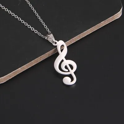 Small Treble Clef Musical Note Symbol Pendant With Fine Steel Necklace • £6