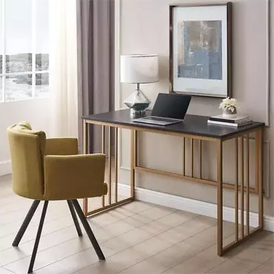 Leick Home 70001-BLKGD Collapsible Slatted Metal Mission Desk In Black/Gold • $287.96