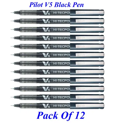£12.99 • Buy 12 X Pilot Hi-TecPoint V5 BLACK Colour Liquid Ink Rollerball Pen 0.5mm Tip