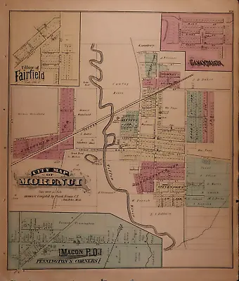 1874 Plat Map ADDISON - HARRISON RICA MICHIGAN / MORENCI MACON PO On Reverse • $45.95