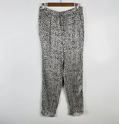 Zara Woman Size Large Satin Leopard Print Skinny Leg Pajama Pants Beige Black • $18.39