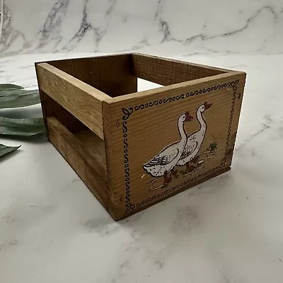 Vintage 90s Cottagecore Mini Crate Storage Box Wood Painted Goose Birds Country • $17.99