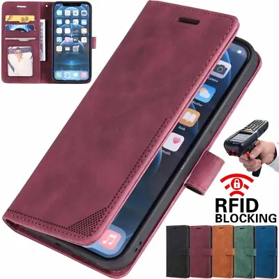 For IPhone 15 Pro Max 14 13 12 11 SE 8 Wallet Leather Case Cover RFID Blocking • £7.19