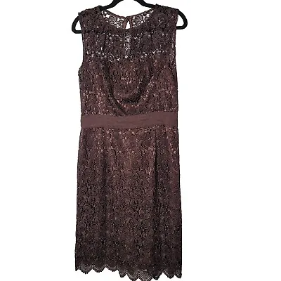 Milly Of New York Womens Lace Floral Lined Textured Dress Brown Sz 12 • $60