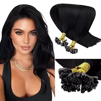  U Tip Hair Extensions Human Hair Jet Black K Tip Hair 20 In 1-1 UTip#1 • $77.22