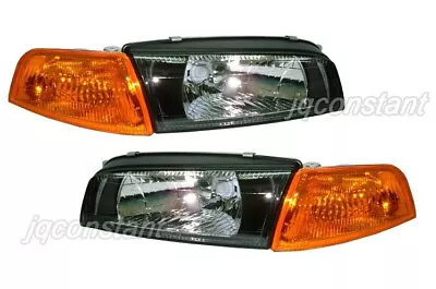 HEADLIGHTS+CORNER LIGHTS BLACK For 1997-1998 Mitsubishi Lancer Mirage EVO • $149