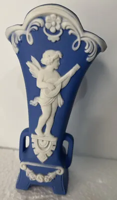 Vintage Schafer And Vater German Blue Jasper Ware Cherub Bud Vase 5 1/4” • $28.88