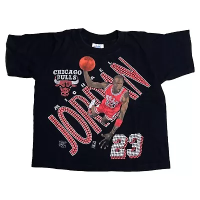 Vintage Michael Jordan Single Stitch Bulls Official Fan Shirt Youth 8 Black 1990 • $39.97