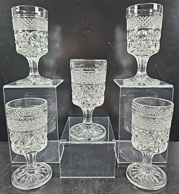 5 Anchor Hocking Wexford Wine Glasses Set Vintage Clear Cut Etched Stemware Lot • $29.97