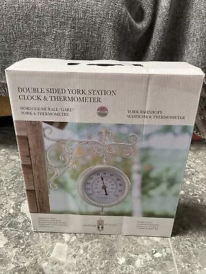 Double Sided York Station Clock & Thermometer Outdoor Antique Cream Wall Mounted • £15