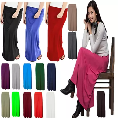 New Women's Ladies Long Maxi Skirt Pleated Fold Over Waist Jersey Gypsy  UK 8-26 • £8.99