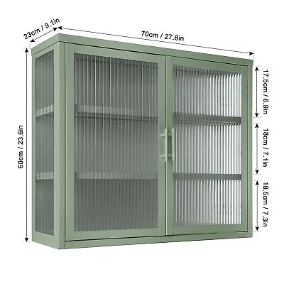 Retro Style Haze Double Glass Door Wall Cabinet Detachable Shelves Dining Room • $198